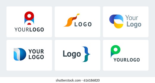 A large set of vector geometric abstract logos for decorating a corporate style of business, technology, education, science, beauty, entertainment.