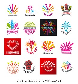 large set of vector logos fireworks