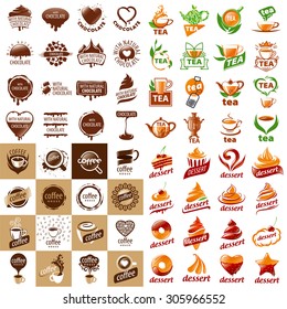 large set of vector logos hot drinks and desserts