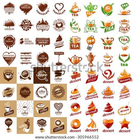 large set of vector logos hot drinks and desserts