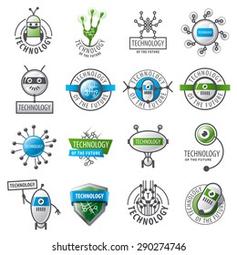 large set of vector logos robots and new technologies