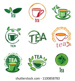 large set of vector logos tea
