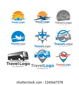 large set of vector logos for travel. Travel agency vector logo template. Holiday logo template set collection