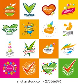 large set of vector logos vitamins