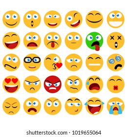 Large set of vector smiles, emoticons and emojis in minimalistic flat design. 