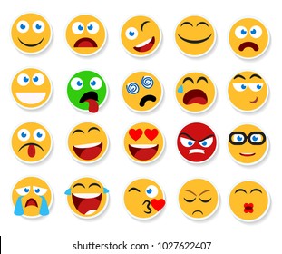 Large set of vector smiles, emoticons and emojis in minimalistic flat design. Funny and silly abstract facial expression icons collection