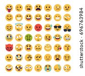 Large set of vector smileys, emoticons and emojis in minimalistic flat design. Funny and silly abstract facial expression icons collection