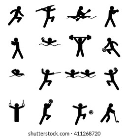 Large set of vector sports symbols. Summer sports black icons.