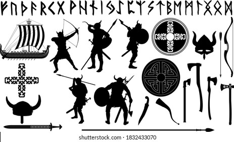 a large set of Vikings with their weapons and related items