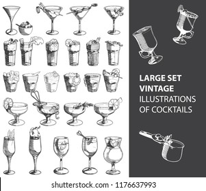 a large set of vintage cocktail illustrations