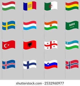 Large set of waving flags vector ilustrator