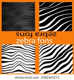 Large set with wavy black and white stripes. Hand drawn groovy hippie background. Distorted uneven stripes, deformed stripes, smooth liquid wavy lines, scribbles. Cool and fun zebra fons