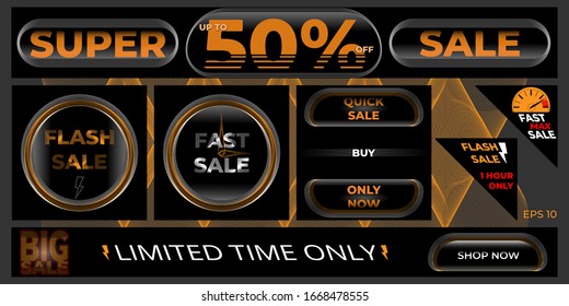 Large set of web banners. A conceptual design of thin intersecting lines that create an abstract shape. Dark theme. Best use for business, advertising, sales, poster, flyer, web banner.