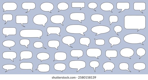 A large set of white speech bubbles in a vector style. simple text box line art style. vector graphic.