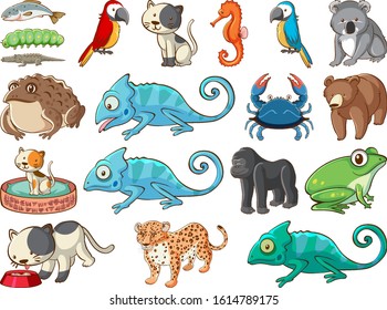 Large set of wildlife with many types of animals illustration