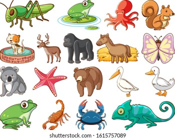 Large set of wildlife with many types of animals illustration