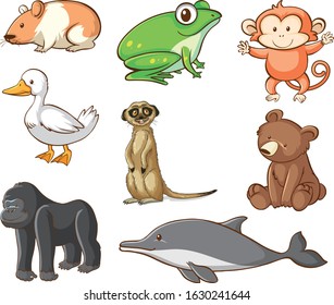 Large set of wildlife with many types of land and water animals illustration