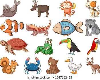 Large set of wildlife with many types of animals illustration