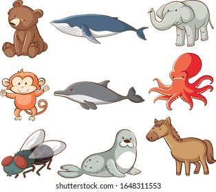 Large set of wildlife with many types of animals illustration