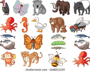 Large set of wildlife with many types of animals illustration