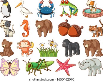 Large set of wildlife with many types of animals illustration