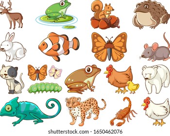 Large set of wildlife with many types of animals illustration