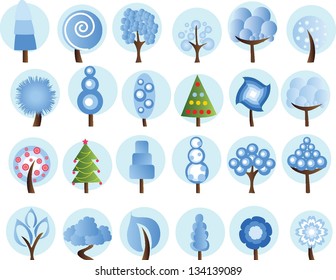 Large set of winter trees, the vector