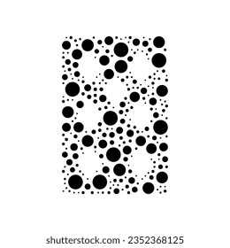 A large seven of diamonds playing card in the center made in pointillism style. The center symbol is filled with black circles of various sizes. Vector illustration on white background