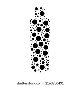 A large shampoo symbol in the center made in pointillism style. The center symbol is filled with black circles of various sizes. Vector illustration on white background