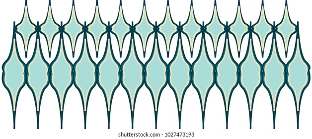 large shapes, luxurious turquoise blue abstract pattern horizontal background in boho, Moroccan, oriental style, eps 10