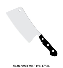 Large sharp cleaver knife with black handle isolated on white. Vector