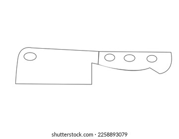 Large sharp cleaver knife with black handle isolated on white. Vector,Meat cleaver knife - vector icon with shadow
