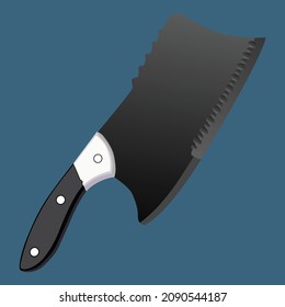Large sharp cleaver knife isolated on blue background, Vector illustration, chef knives, Cutlery icon set