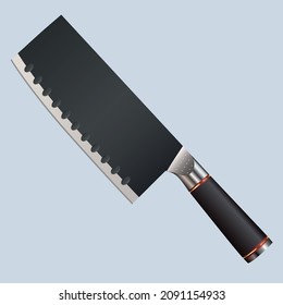 Large sharp cleaver knife isolated on blue background, Vector illustration, chef knives, Cutlery icon set
