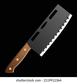 Large sharp cleaver knife isolated on black background, Vector illustration, chef knives, Cutlery icon set