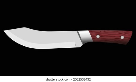 Large sharp cleaver knife with wooden handle isolated on black background