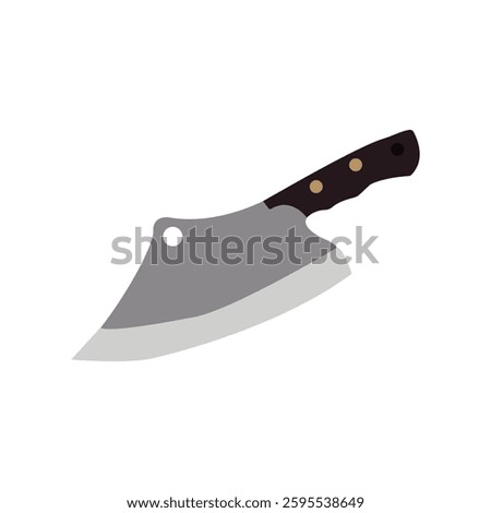 Large sharp cleaver knife with wooden handle isolated on white .Close-up of a person's hand brandishing a menacing knife.sharp knife with a wooden handle and use for chopping fresh vegetables
