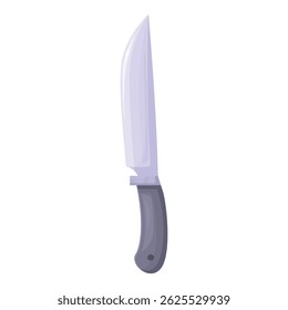 Large sharp hunting knife with black handle pointing up isolated on white background