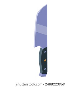 Large sharp kitchen knife with black handle pointing up isometric icon isolated on white background