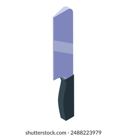 Large sharp kitchen knife pointing up with a black handle in isometric view