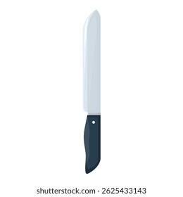 Faca de cozinha grande afiada apontando para cima com uma alça preta, isolada em um fundo branco