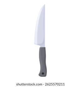Faca de cozinha grande afiada apontando para cima com uma alça preta, em um estilo minimalista