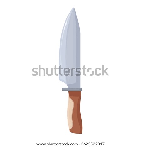 Large sharp kitchen knife with wooden handle pointing upwards