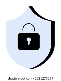 Large shield with a padlock in the center. Simple, modern style. Ideal for cyber security, data protection, privacy, online safety, and encryption. Emphasizes security in digital environments.
