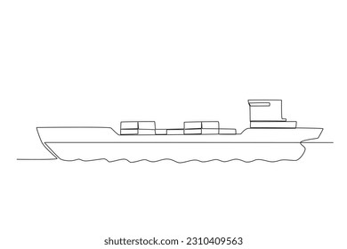 A large ship with freight goods. Harbor activities one-line drawing