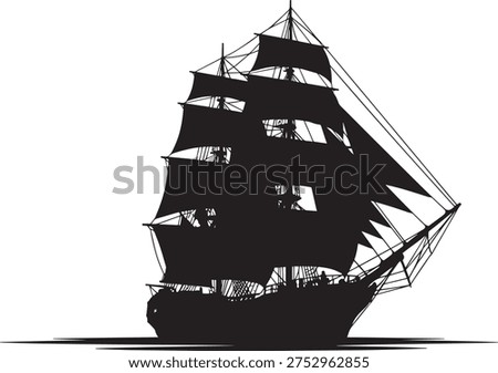 A large ship with three masts sailing on the water Vector