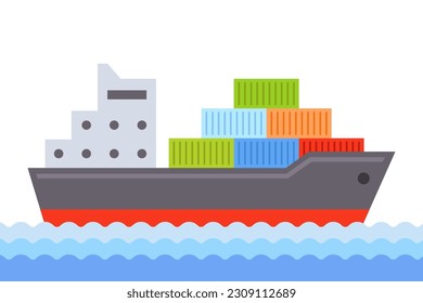 ein großes Schiff befördert Fracht auf See. flache Vektorgrafik.