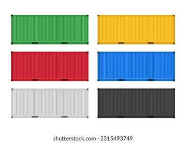 Large shipping containers. Set of cargo containers of different colors. Vector illustration. Isolated on a white background.	
