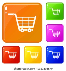 Large shopping trolley icons set collection vector 6 color isolated on white background