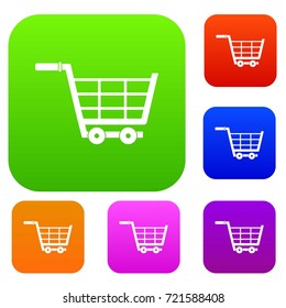 Large shopping trolley set icon color in flat style isolated on white. Collection sings vector illustration